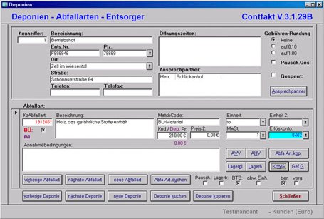 Contfakt® - Stammdatenverwaltung > Deponien/Abfallarten
