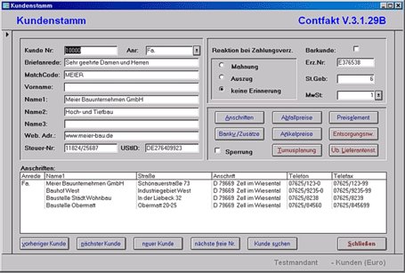 Contfakt® - Stammdatenverwaltung > Kundenstamm