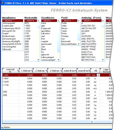 FERRO-X2 - Verkaufservice - Erweiterte Artikelsuche